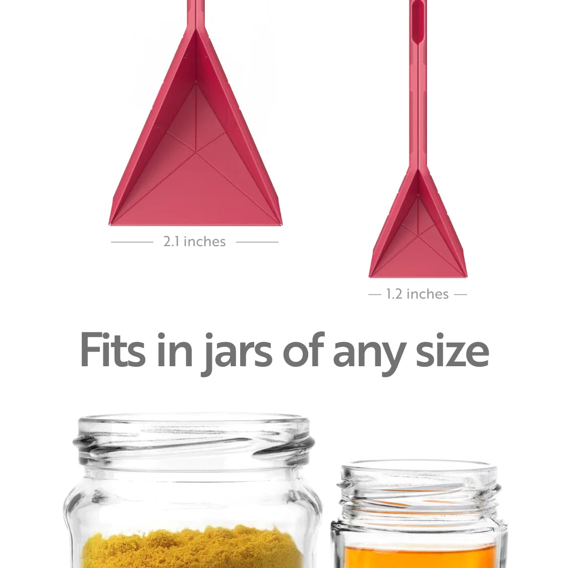 The folded spoon reaching into a narrow spice jar